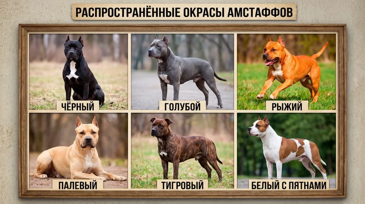 Различные окрасы американского стаффордширского терьера